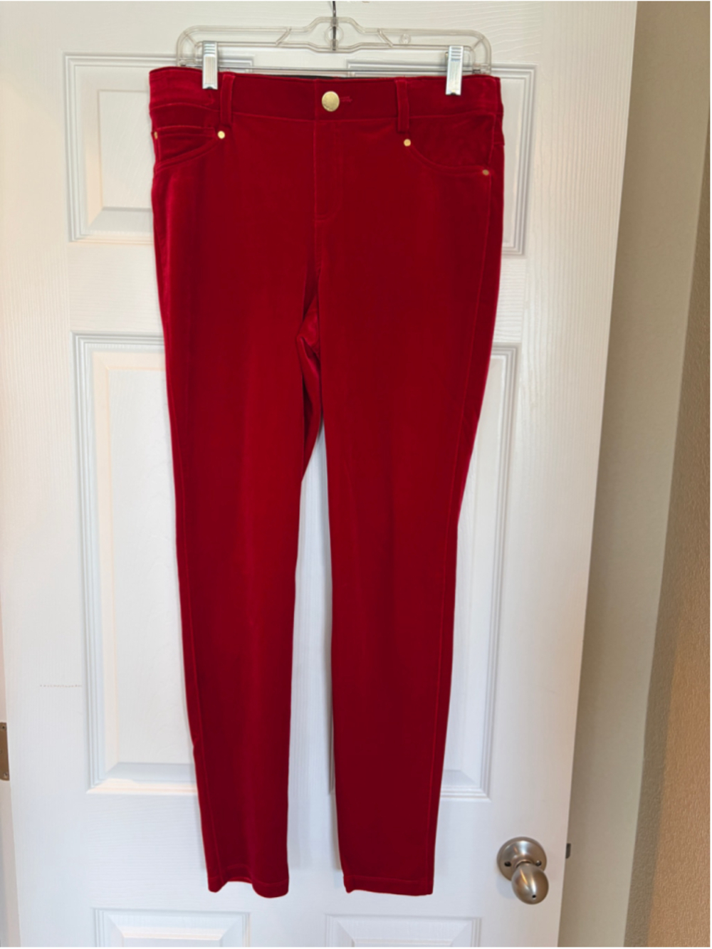 INC International Concepts Velvet Skinny Pants Size 10 Holiday Glam Red Q9
